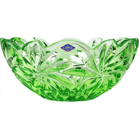 Bohemia Crystal AU52669 11.25" Bowl «FLORA» 28 cm, Decorative Bowl, Fruit Bowl, Centerpiece, Green