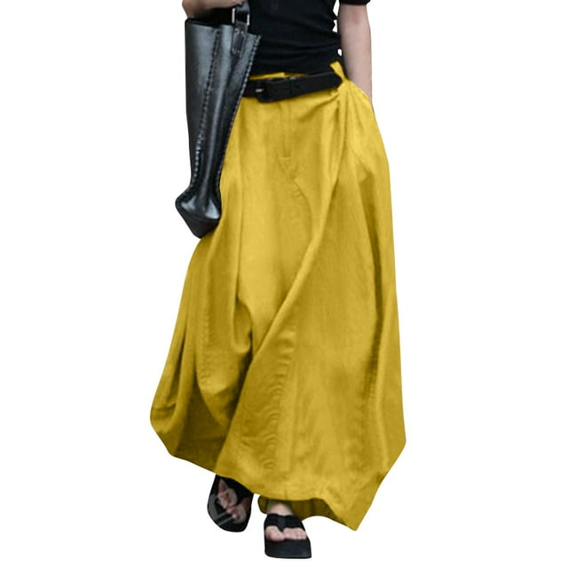 ZANZEA Ladies Skirts Elastic Waist Mid-Calf Length Side Pockets Skirts