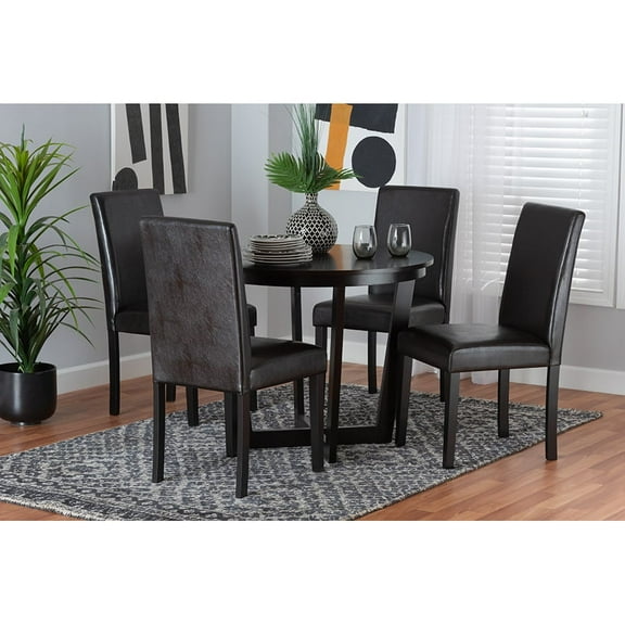 Baxton Studio Bruna Modern Dark Brown Faux Leather and Espresso Brown Finished Wood 5-Piece Dining Set
