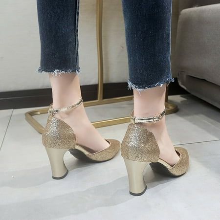 

Aayomet Platform Sandals Fashion Women Pointed Toe Buckle Strap Sandals High Heels Party Single Shoes Gold 6.5