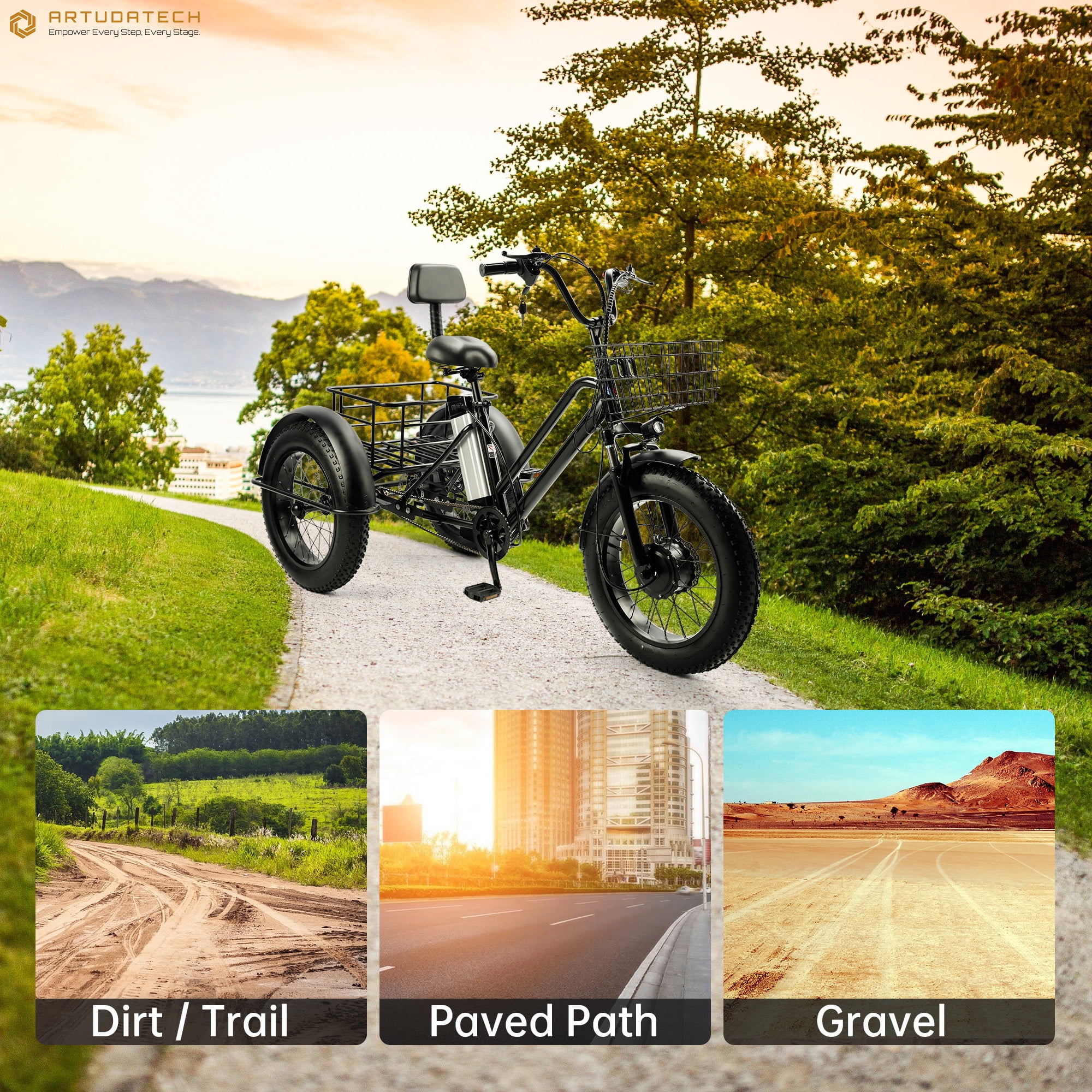500W 48V 13A Electric Snow Tricycle 3 wheel e-bike 4.0 Fat Tire Tricycle