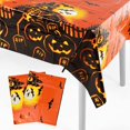thumbnail image 5 of 54x72 Inch Halloween Pumpkin Tablecloth 2pcs Pe Rectangle Pumpkin Bat Skeleton Picnic Table Cover Reusable, 5 of 5