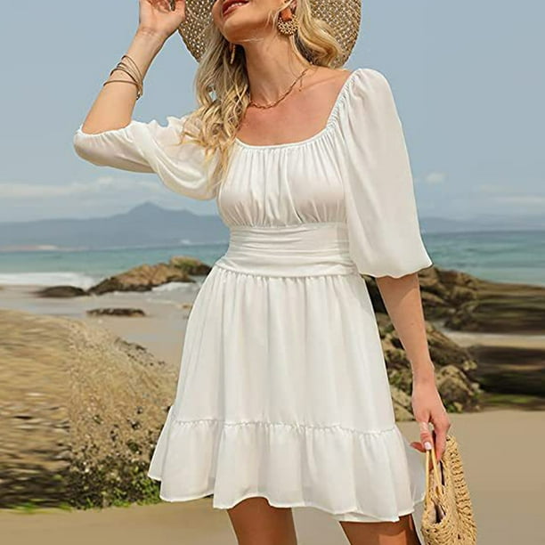 Tie Back Mini Dress Lightweight Soft Flowy Puff Sleeve Dress Vintage Stretchy For Women For Summer ANGGREK AH2899 Walmart en linea