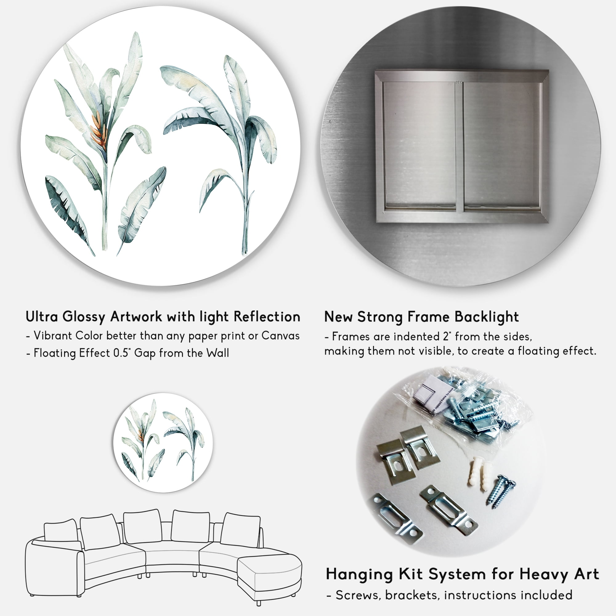 Designart 'Tropical Jungle Leaves On White' Bohemian & Eclectic Circle Metal Wall Art 29x29 - Disc of 29