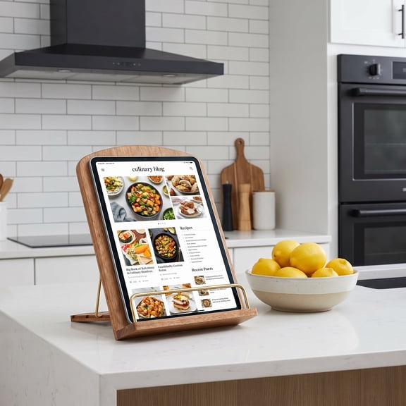Cookbook Stand for Kitchen Counter Adjustable - Wood Recipe Book Holder for Convenient Cooking Fit iPad Tablet Recipe Book Holder