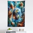thumbnail image 2 of Ambesonne Space Wall Hanging Tapestry, Planet Earth and Nebula Waves, 30"x45", Teal Blue and Orange, 2 of 3