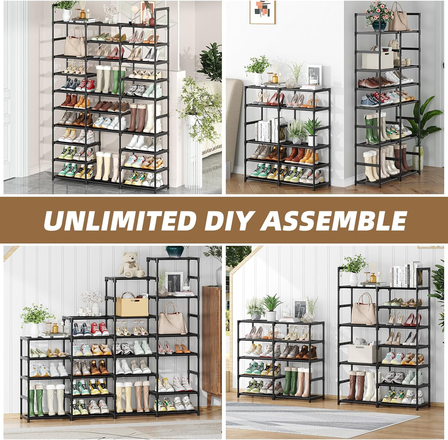 Large Capacity 72 Pair Tall Shoe Rack 3 Row 12 Tier Sturdy Metal Organizer Black Bestseling