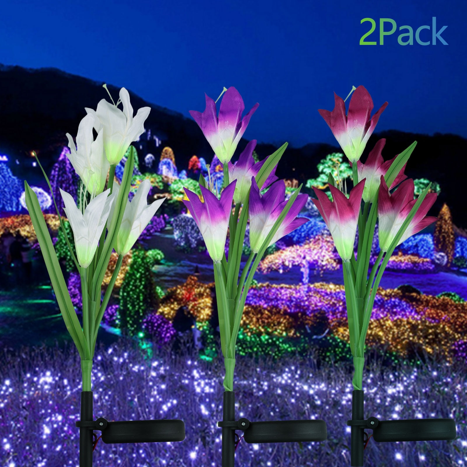 EEEKit Solar Lights Outdoor Garden Stake Lily Flower Lights, 7 Colors Changing Waterproof LED