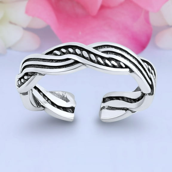 4mm Braid Toe Band Ring 925 Sterling Silver Thin Adjustable Stylish Rings For Women