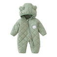 thumbnail image 2 of Baby Romper Boys Hooded Bear Padded Jumpsuit Winter Toddler Jumpsuit Green 6-12 Months, 2 of 9