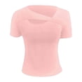 thumbnail image 5 of FUYUDY Women Tshirts Summer Asymmetrical Hem Fitted Short Sleeve T-Shirt Casual Basic Tee Tops For Daily Wear Holiday Female Solid Color Dailywear, 5 of 6