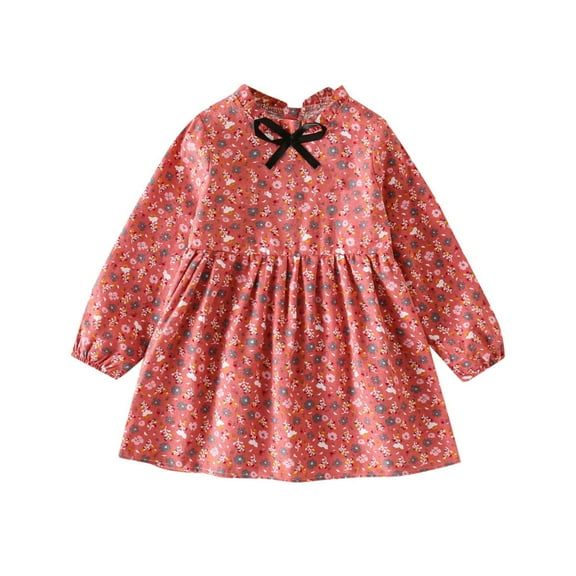 Sngxgn Girls Long Sleeve Stretchy Dress A line Twirly Skater School Party Dress(Pink,110)