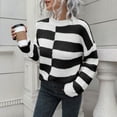 thumbnail image 4 of MIUOWANP Cropped Sweaters for Women Trendy Women's Clothing Design Striped Sweater Women's Loose And Winter Long-sleeved European And Knitted Sweaters New Black L, 4 of 5