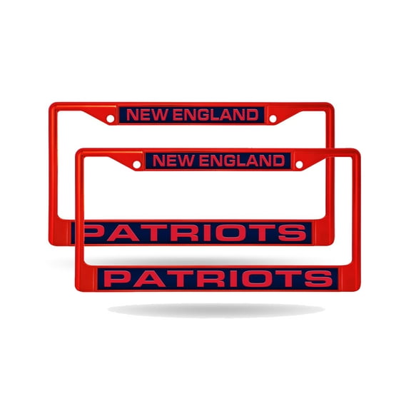 New England Football Patriots (Set of 2) Red Painted Metal Laser Cut License Plate Frames