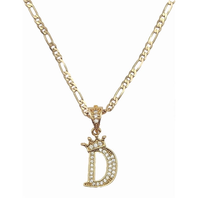 Cadena y dije de brillos con corona de oro laminado letra D