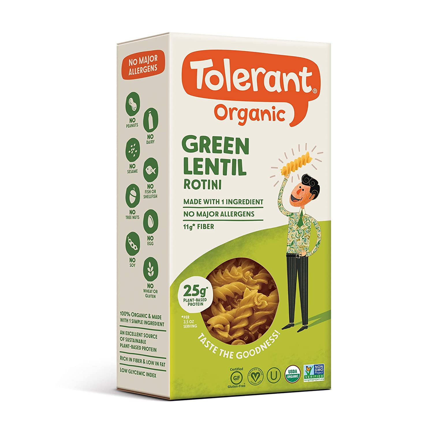 Organic Gluten Free Green Lentil Rotini Pasta, One 8 Ounce Box, Plant