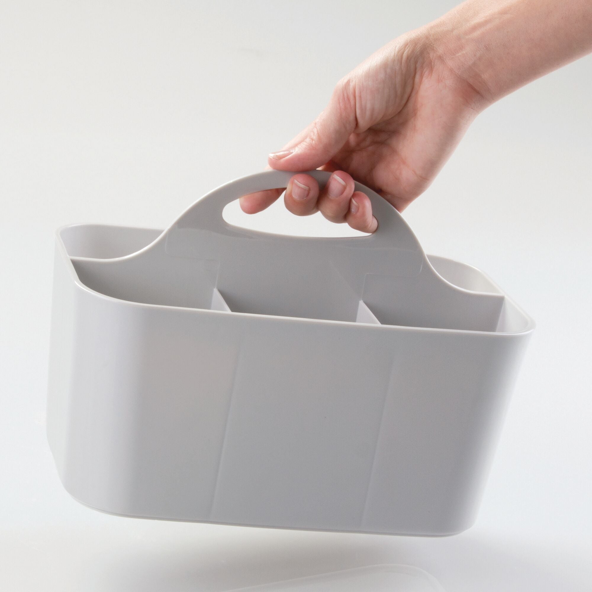 mDesign Small Plastic Caddy Tote for Desktop Office Supplies, 2 Pack, Light Gray
