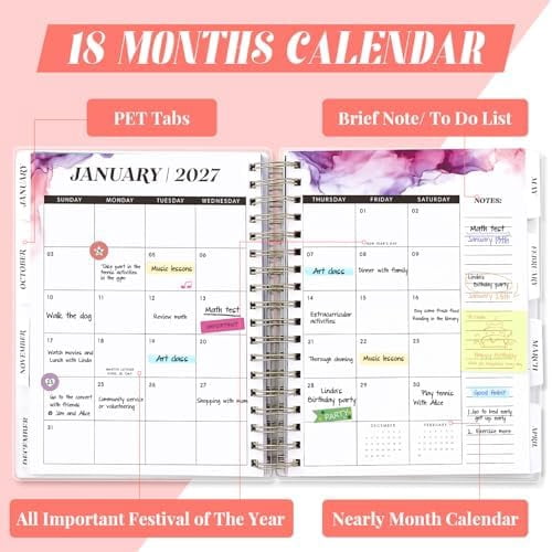 Planner 2026-2027, Large 18 Months Academic Daily Weekly Monthly Planner Yearly Agenda Jan. 2026–June. 2027, 7.9" x 9.8", Page Tabs, Separator Page, Pocket Folder, Bookmark, Stickers, Sticky Note Set