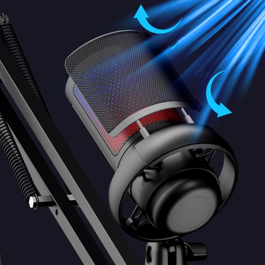 LED Light Gaming Microphone USB Condenser Mic Clip Mount for Desktop and Laptop