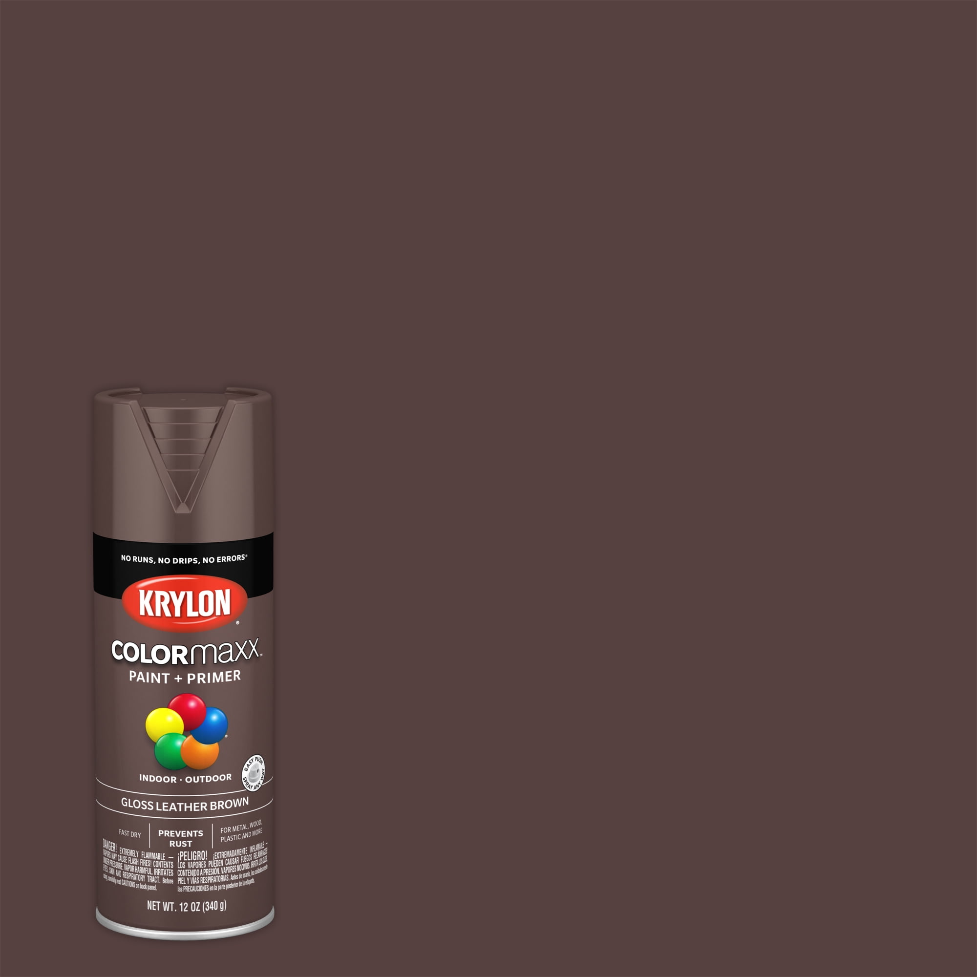 Krylon COLORmaxx Paint + Primer, Gloss, Leather Brown, 12 oz. Spray Paints