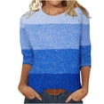 thumbnail image 1 of FAIWAD Hauts d'Été à Manches 3/4 pour Femmes, T-Shirt à Col Rond Imprimé Rayé, Blouse Ample Grande Taille, 1 of 4