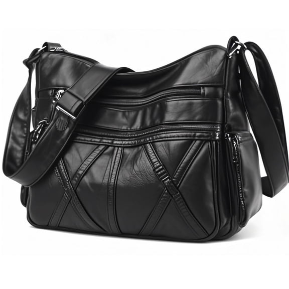 Women Pocketbooks Soft PU Leather Ladies Crossbody Purse Multi Pocket Shoulder Bag, Black