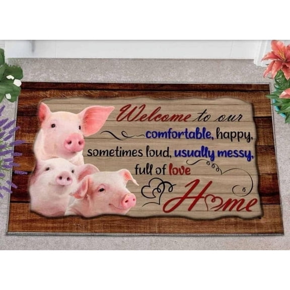 Welcome to Our Home Pig Doormat Indoor and Outdoor Doormat Door Rug Easy to Clean Entry Rugs for Entryway Patio, High Traffic Areas Decoration Floor Front Door Mat, 30 x 18 Inch