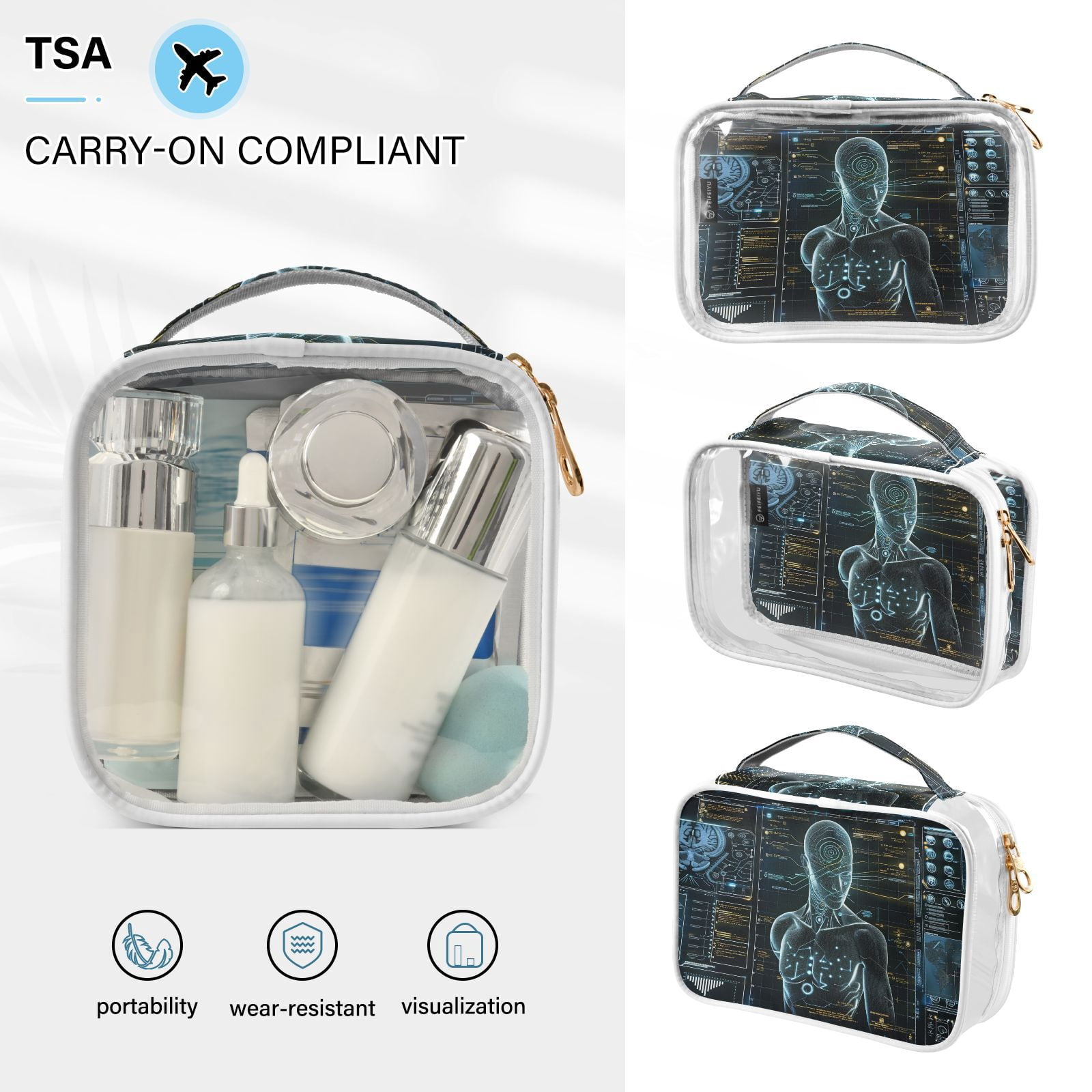 Clear Makeup Bags with Handle Large Opening 2 Pack Set Toiletry Bag Quart Size Bag, for Women Man Traveling Travel Essentials, Toiletries and Other. Game Capture