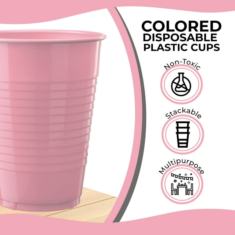 Exquisite Pink Heavy Duty Disposable Plastic Cups, Bulk Party Pack, 12 oz -  300 Count