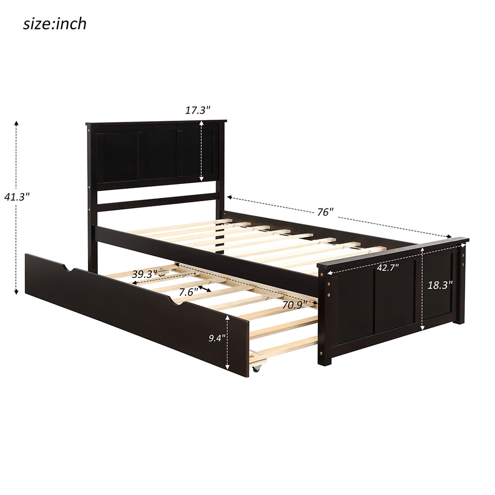 Resenkos Wood Platform Bed with Trundle/No Box Spring Needed,Twin Size Frame,Espresso