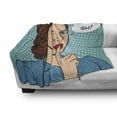 thumbnail image 3 of Lips Soft Flannel Fleece Blanket, Top Secret Silence Businesswoman Concept Comic Pop Art Retro Style on Dotted Pattern, Cozy Plush for Indoor and Outdoor Use, 50" x 60", Multicolor, by Ambesonne, 3 of 6