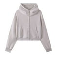 thumbnail image 2 of Cropped Zip Up Hoodies for Women Fall Winter Long Sleeve Heavyweight Plain Hooded Sweatshirt with Pockets Crop Tops, 2 of 3
