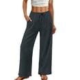 thumbnail image 2 of BUIGTTKLOP Wide Leg Pants for Women Flowy Palazzo Drawstring Elastic Waist Pant Summer Beach Trousers with Pockets, 2 of 6