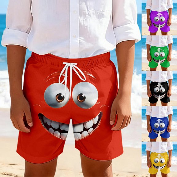 Boys Athletic Shorts Boys Cool Face Print Casual Shorts Comfortable Elastic Waist Everyday Wear Blue 1-2 Years
