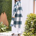 thumbnail image 4 of LWavelet Oversized Plaid Longline Shirt Jacket Women Stylish Fall Casual Lightweight Layered Outerwear Dark Green S, 4 of 6