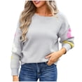 thumbnail image 2 of TIMIFIS Chandails pour Femmes Décontractés à Manches Longues Col Rond Chandail Fleur Automne Hiver Tricot Haut, 2 of 8