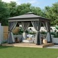 thumbnail image 2 of 10'x10' Outdoor Gazebo with Netting and Privacy Screens, Metal Waterproof Gazebos with Softtop Roof, Patio Canopy Tent for Backyard Garden, Grey, 2 of 10