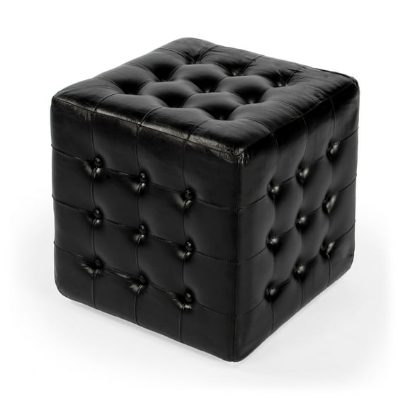Butler Leon Black Leather Ottoman