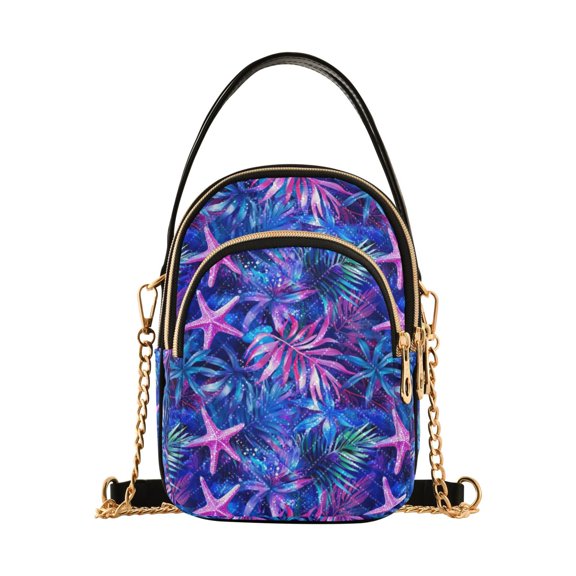 FORMRS Crossbody Bag for Women Quilted Travel Shoulder Cell Phone Purse with Chain Strap Handbag, Neon Pink Starfish