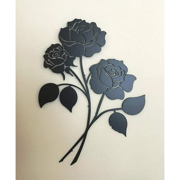 Metal Triple Rose Flower Wrought Iron Wall Art Home Decor Floral French ...