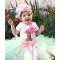 thumbnail image 2 of Noah's Boytique Baby Girls First Birthday Mint Pink and Gold Lace Tutu Outfit with Boutique Style Headband Flowers Feathers Rhinestones 6-12 Months, 2 of 7