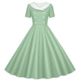 thumbnail image 3 of Afuyipoi Girls Classic Solid A-Line Dress (5-14 Years) Short Sleeve Contrast Doll Collar Stretchy Twirl Skirt for Performance and School Activities Green 11/12, 3 of 7