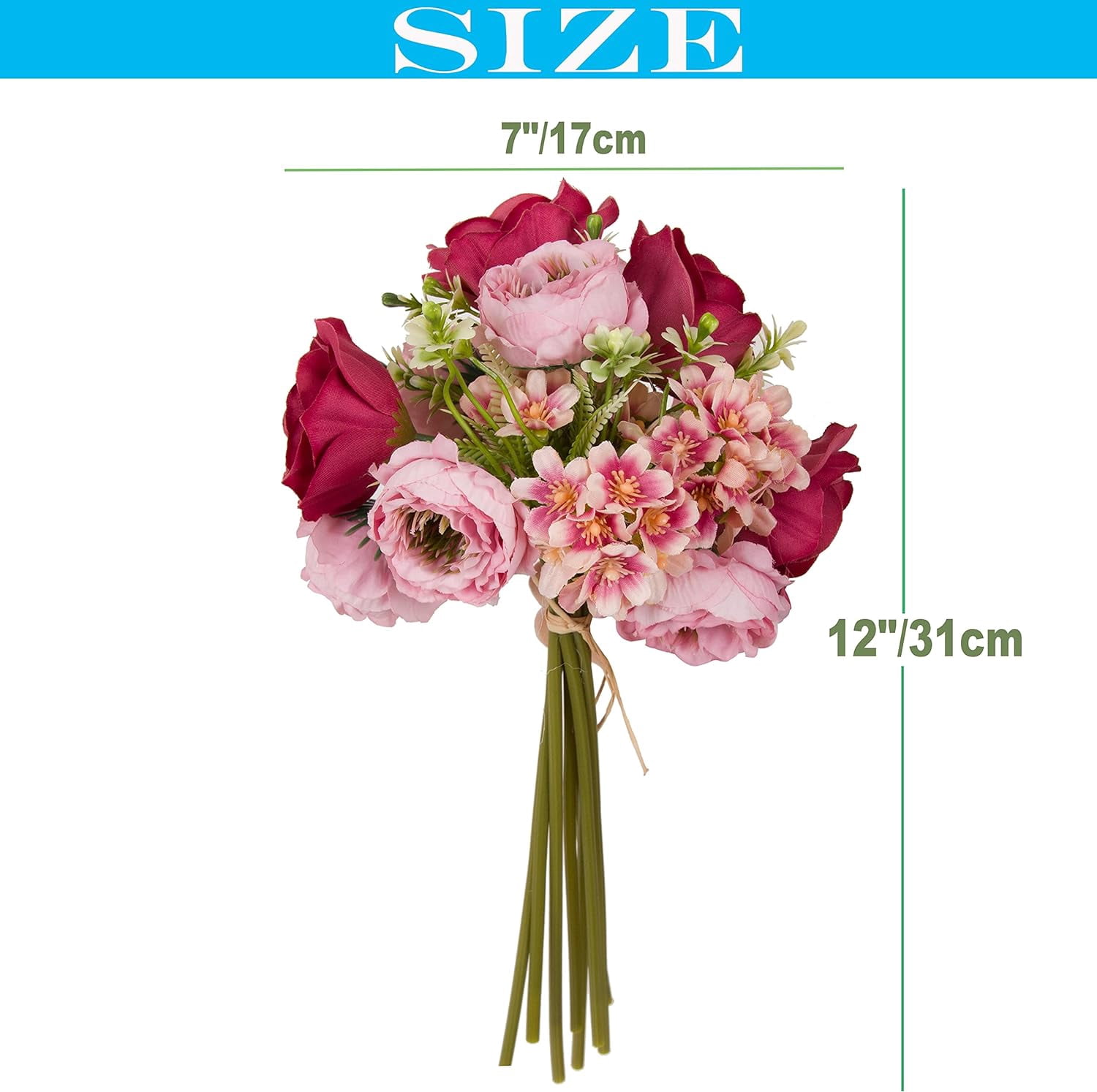 2pcs Artificial Flower Bouquets,12 Inch Wedding Bouquet for Bridesmaid, Tossing Bouquet for Bridal Shower Wedding Ceremony,White and Green