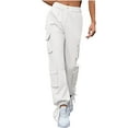 thumbnail image 2 of Work Pants for Women Solid Color Fashionable And Comfortable High Waisted Workwear Pants With 8 Pockets For Casual Wear White M, 2 of 8