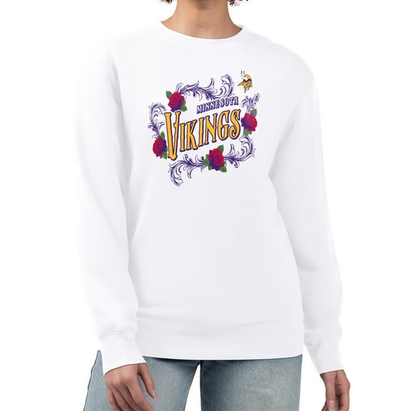 Women's G-III 4Her by Carl Banks White Minnesota Vikings Roses Fleece Tri-Blend Pullover Sweatshirt