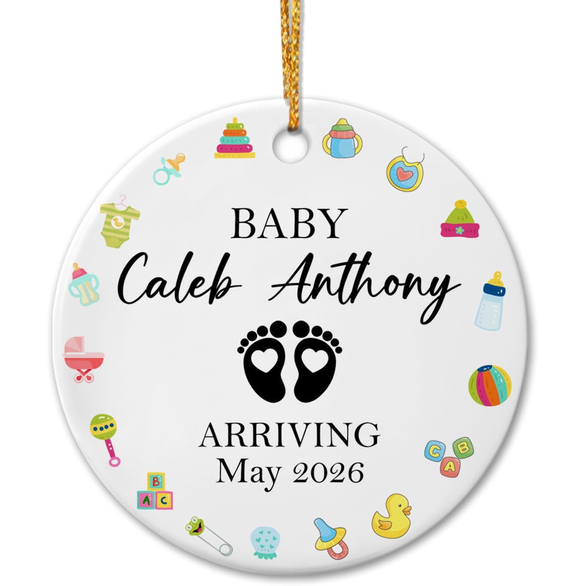 Personalized Baby Arriving Ceramic Ornament Christmas 2025, Bump's First Christmas Ceramic Ornament, Pregnancy Announcement Ornament Gift for New Dad Mom, Custom Year & Name Bump's 1st Xmas Ornament