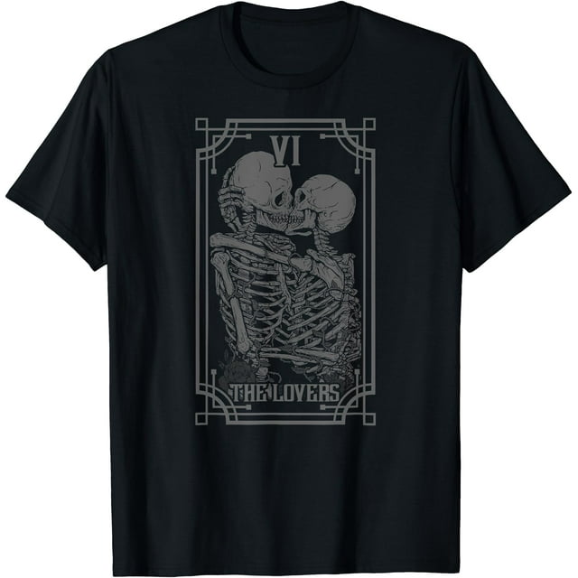 The Lovers T-Shirt Gothique Halloween Occulte Tarot Card Gothique - comme sur l'Image - TG