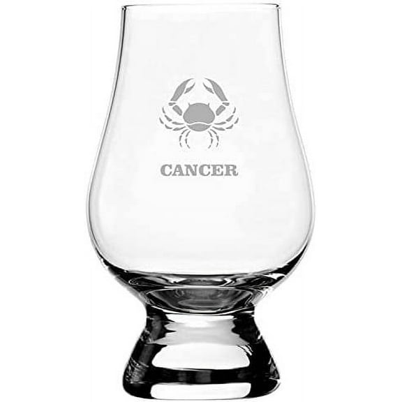 Cancer Sign Zodiac Symbol or Sign Etched 6.5oz Glencairn Whisky Glass