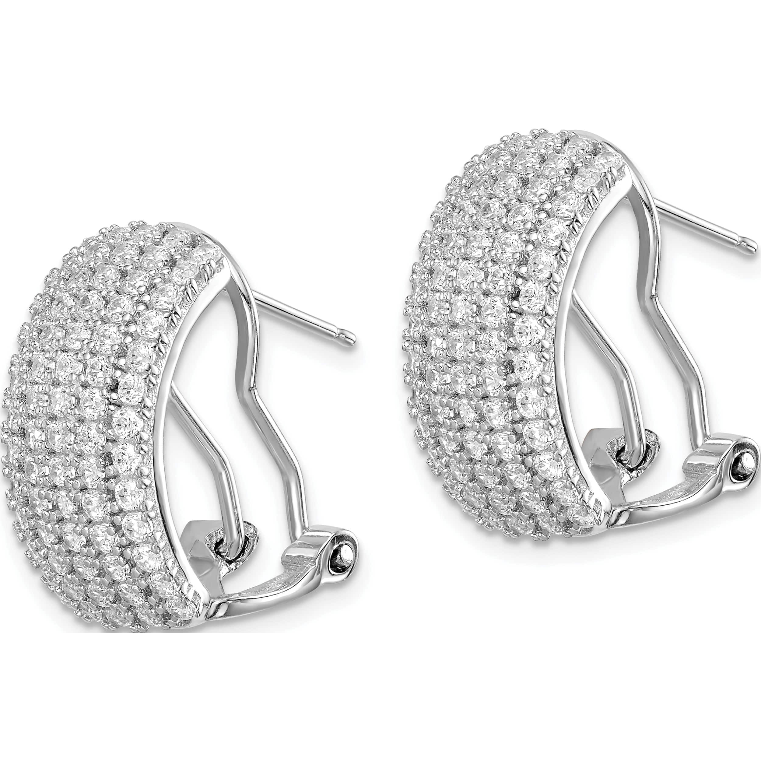 Sterling Silver Rhodium-Plated Cz 5-Row Omega Back Earrings (19.46 X 16.45) Made In China qe14943