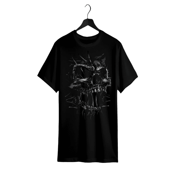 edgy 3D Skull Print T-Shirt For Men Black Crew Neck Short Sleeve Top Polyester Blend Machine Washable Summer Fashion everyday Casualwear Stretchy Fit